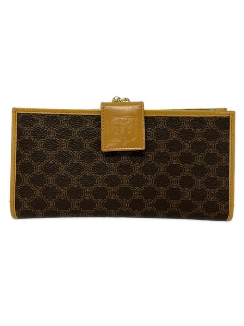 Celine Wallet Macadam Pattern Dark Brown Light Kiss Lock Leather